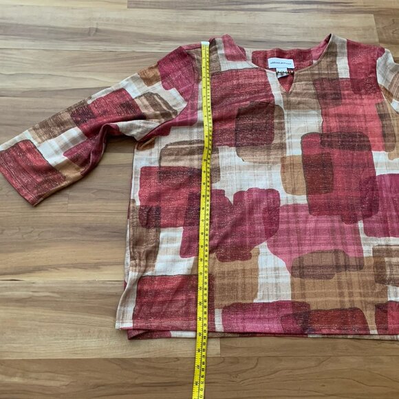 Alfred Dunner Mulberry Street 3/4 Sleeve Red Gold Multicolor Metallic XL Top NWT - Picture 3 of 11